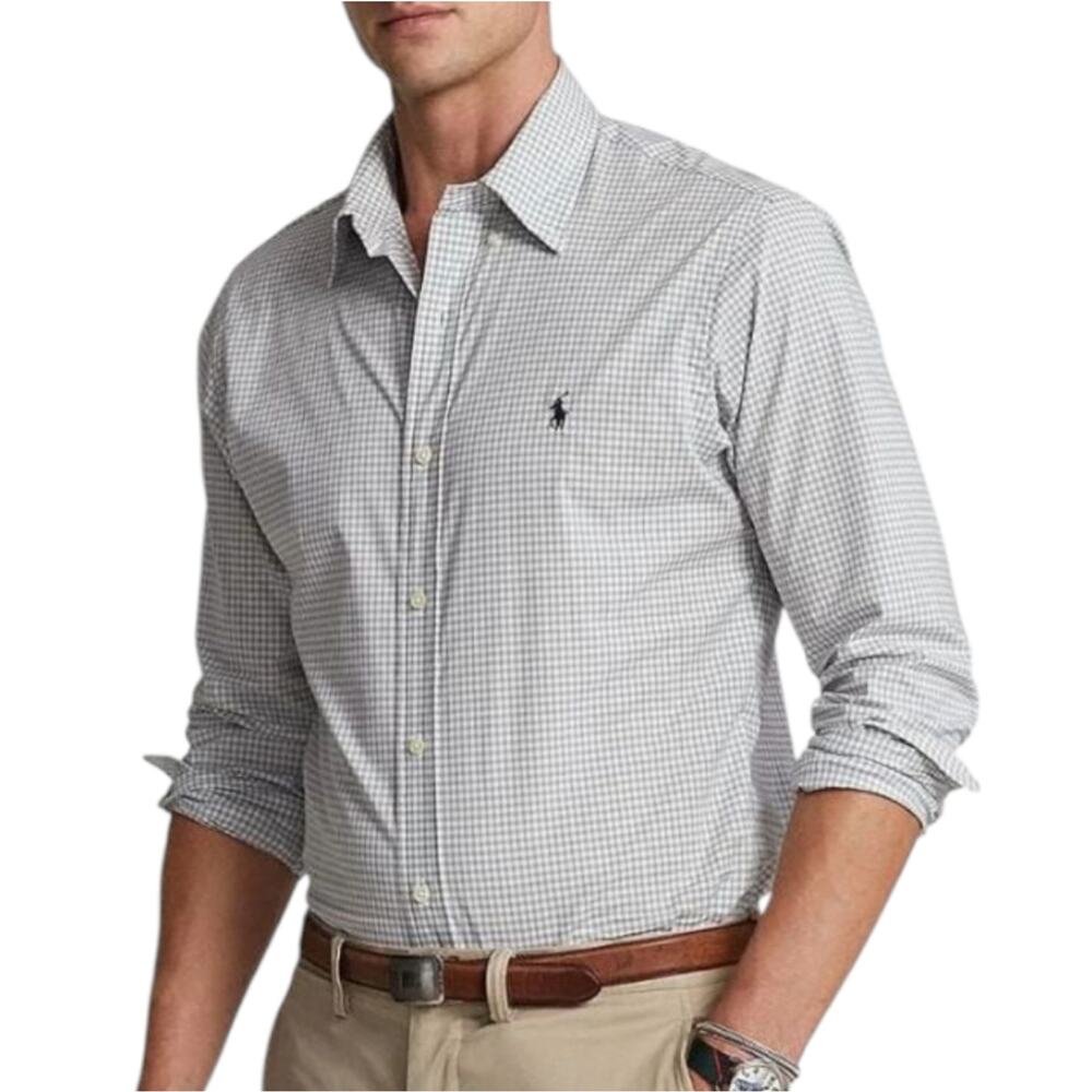 Polo Ralph Lauren‎ GRAY GINGHAM Check Smooth STRETCH Shirt 3XB NAVY Pony NEW